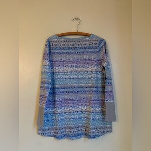 J. Jill Blue Gray Floral Fair Isle Waffle Knit Thermal Long Sleeve Shirt NWT